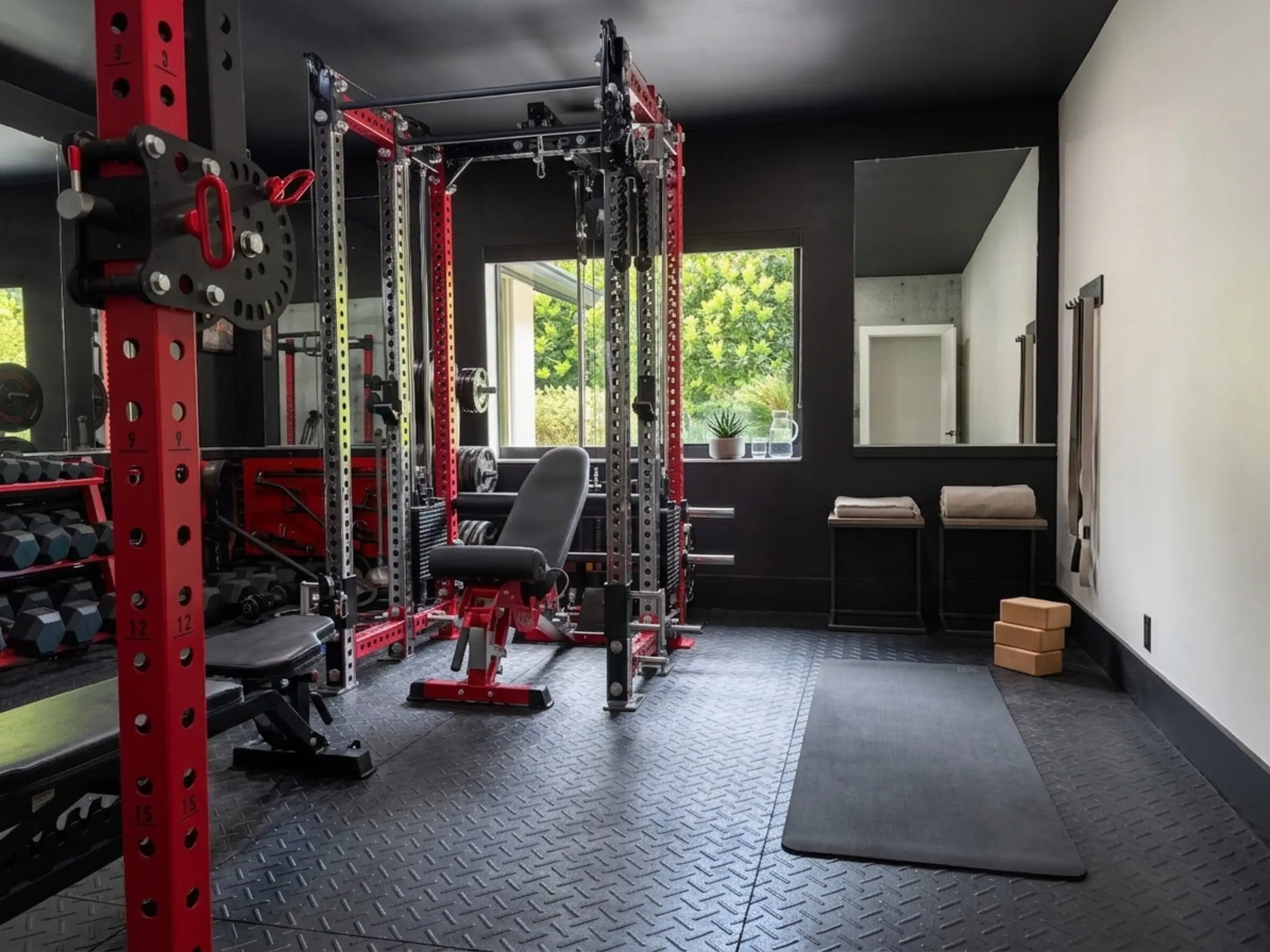 Home gym with dedicated fitness space and natural light