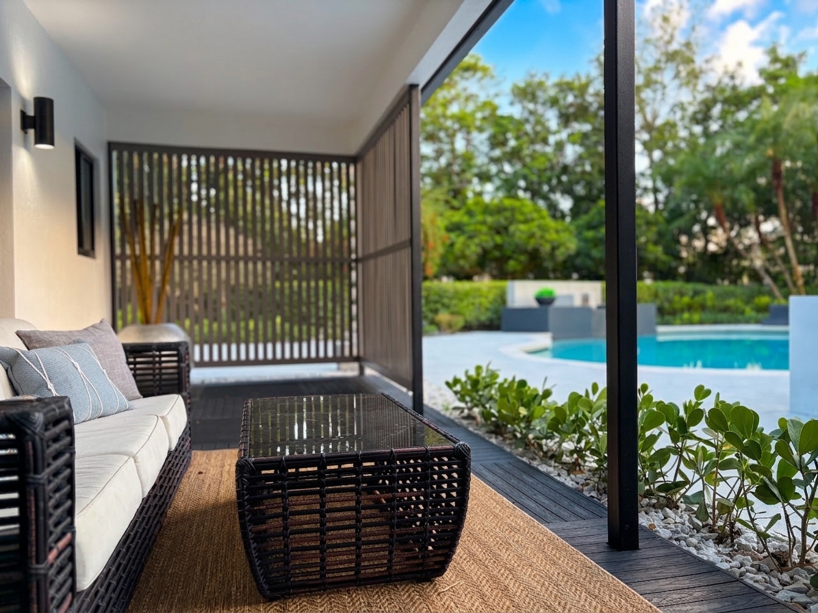 Pool deck and covered patio area